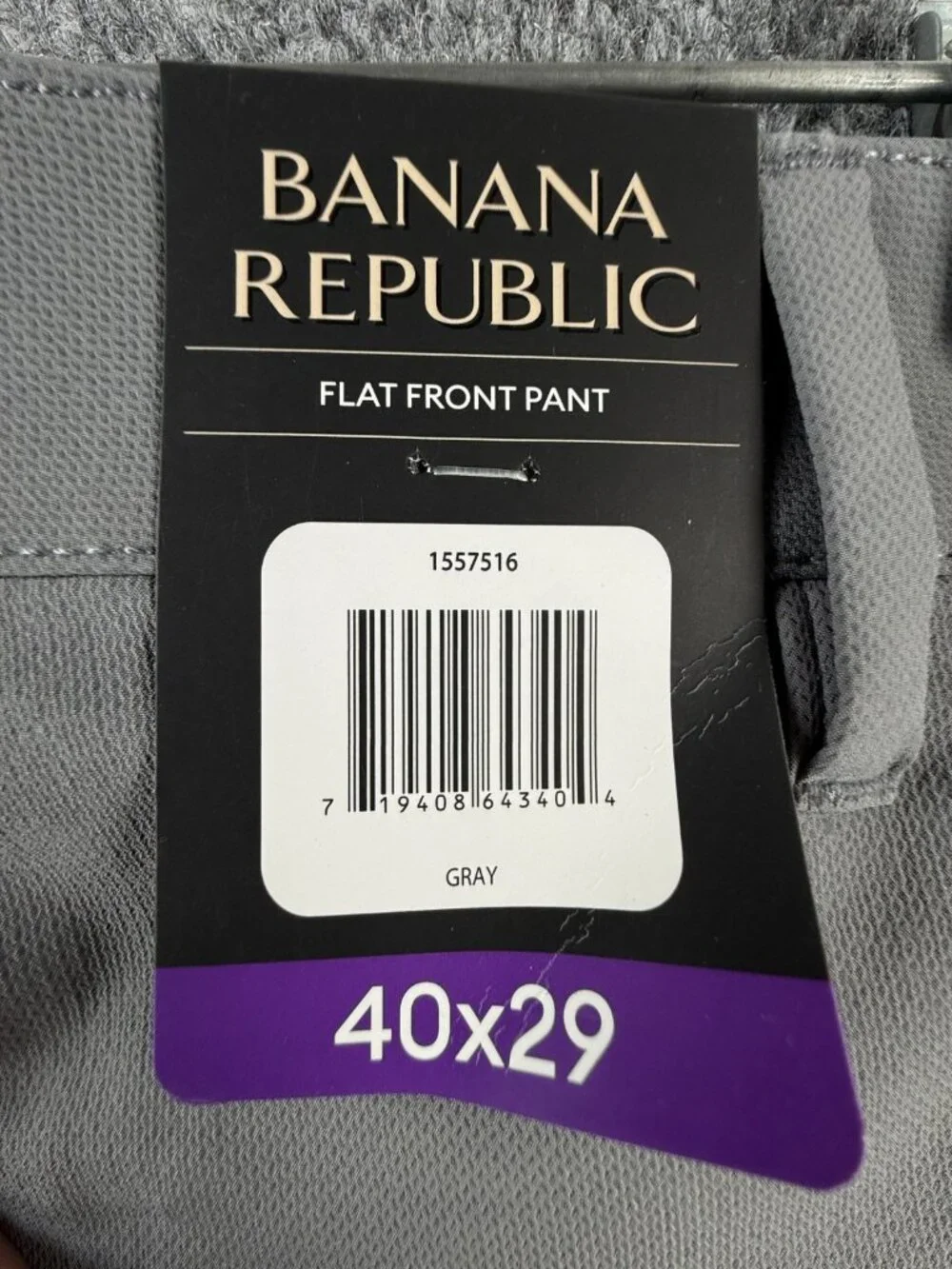NWT Banana Republic Men Flat Front Stretch Gray 40x29 Performance Adult Casual